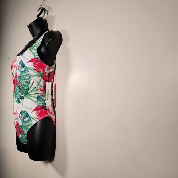 NICOLE MILLER Scoop Back Swimsuit Womens M Lagoon Floral Red Green Tropical NEW - Picture 11 of 12